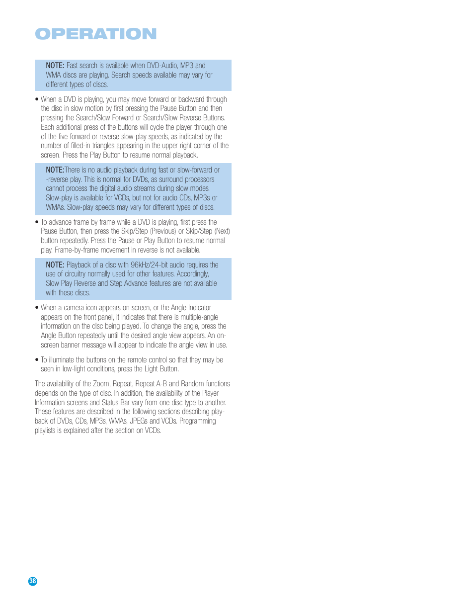 Operation | Harman-Kardon HS 500 User Manual | Page 38 / 72