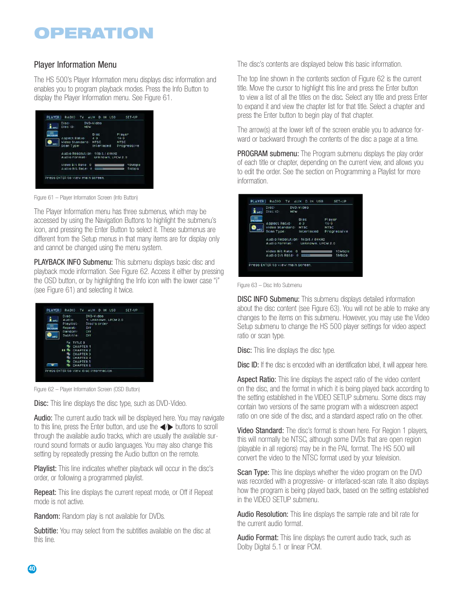 Operation | Harman-Kardon HS 500 User Manual | Page 40 / 72
