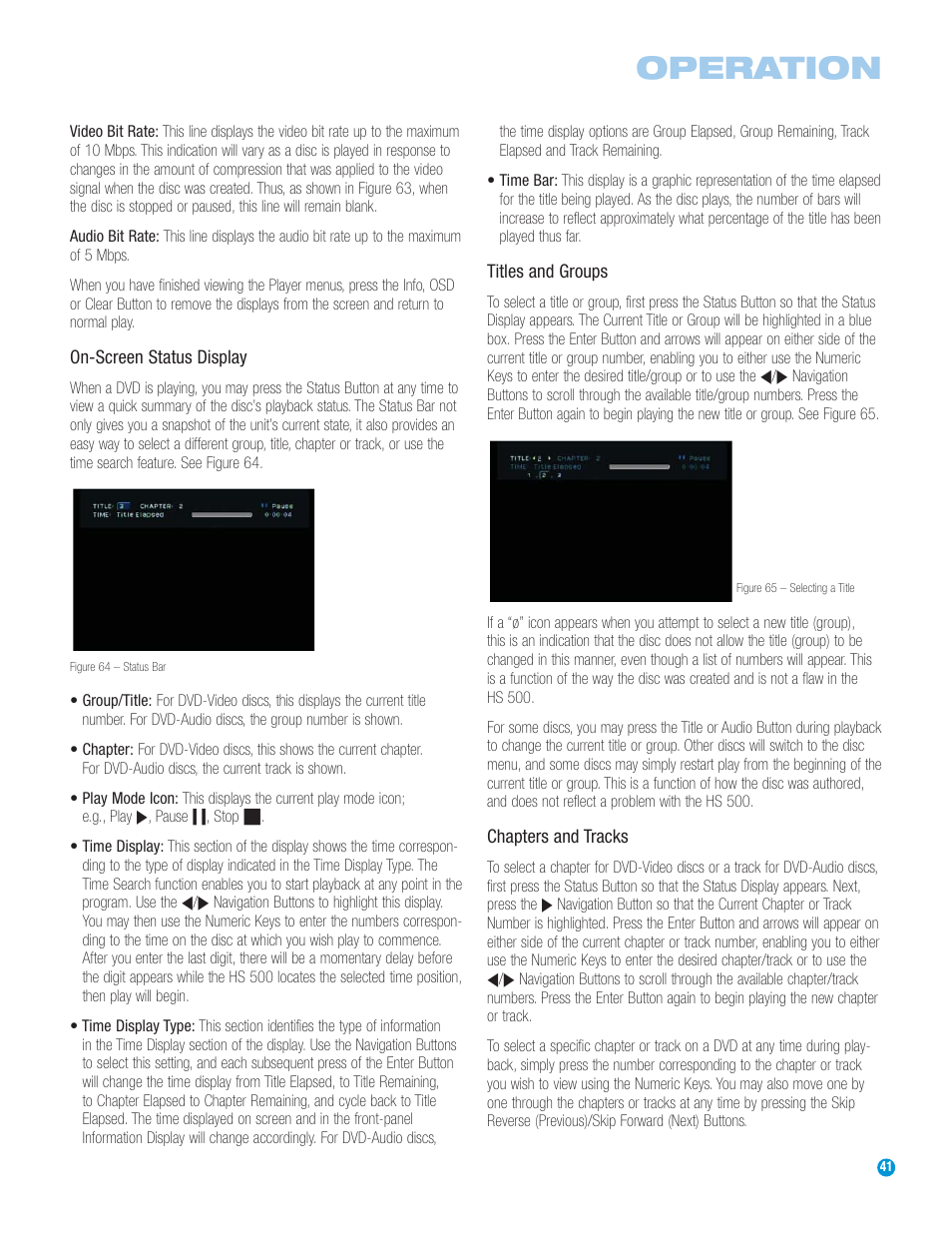 Operation | Harman-Kardon HS 500 User Manual | Page 41 / 72