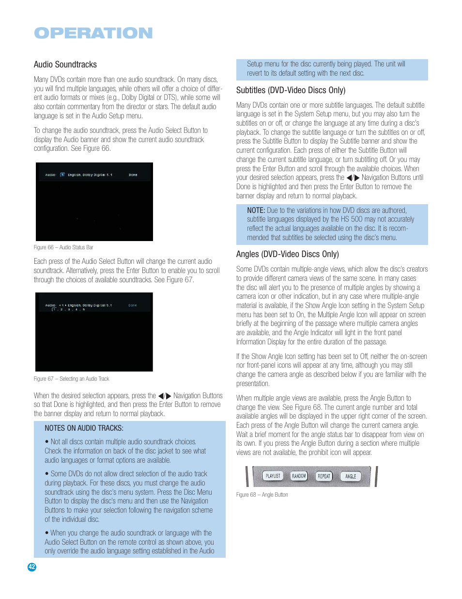 Operation | Harman-Kardon HS 500 User Manual | Page 42 / 72