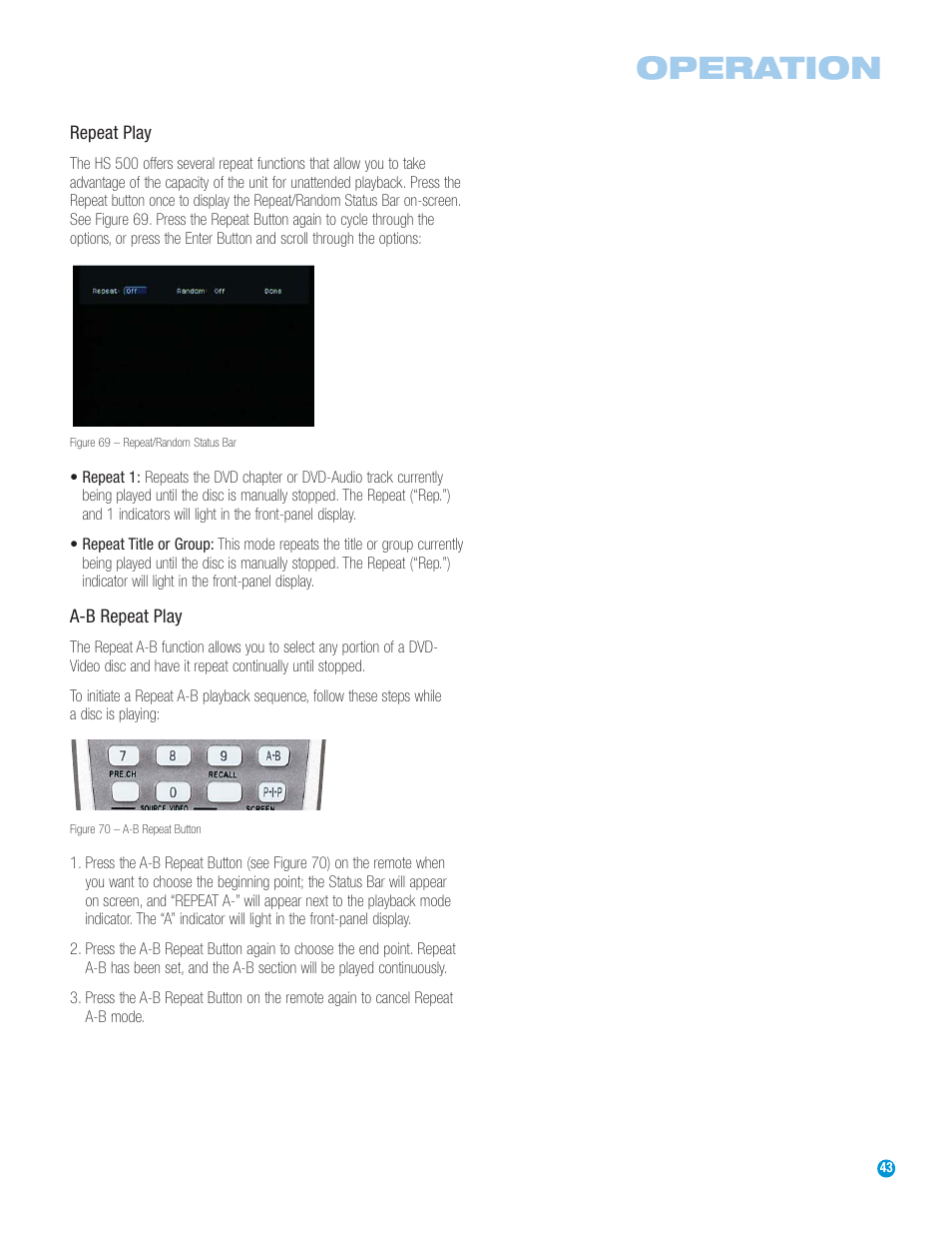 Operation | Harman-Kardon HS 500 User Manual | Page 43 / 72