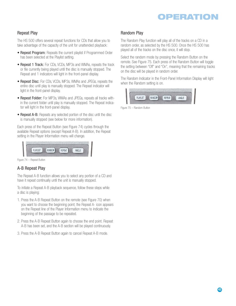 Operation | Harman-Kardon HS 500 User Manual | Page 45 / 72