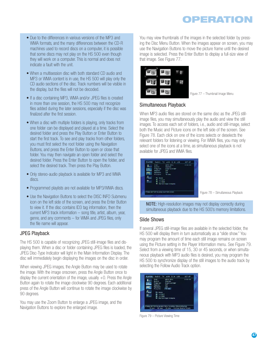Operation | Harman-Kardon HS 500 User Manual | Page 47 / 72