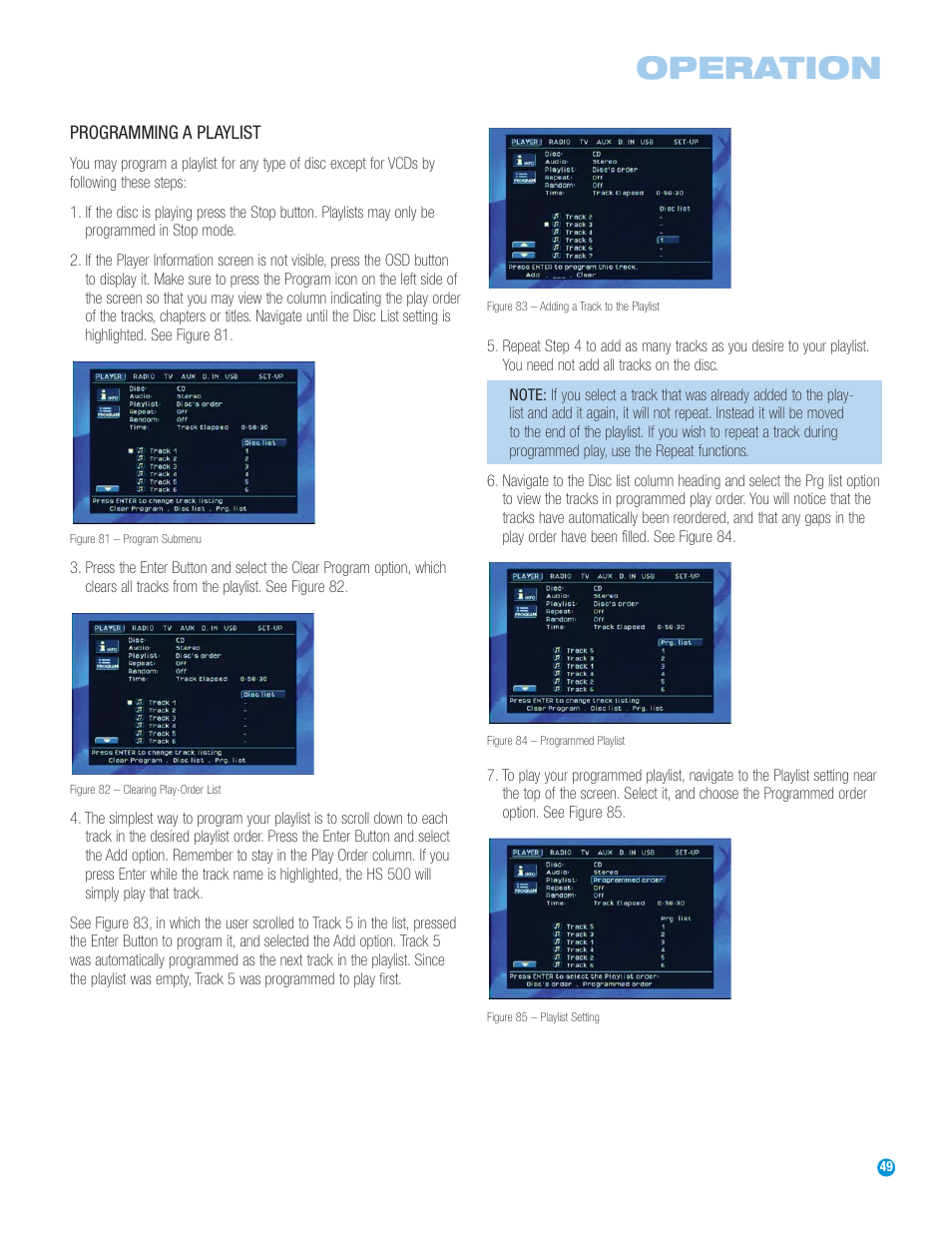 Operation | Harman-Kardon HS 500 User Manual | Page 49 / 72
