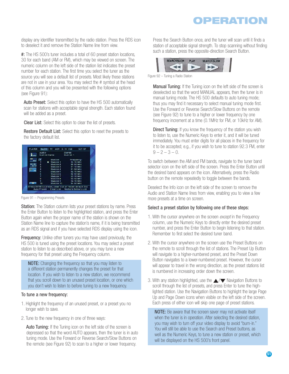 Operation | Harman-Kardon HS 500 User Manual | Page 51 / 72
