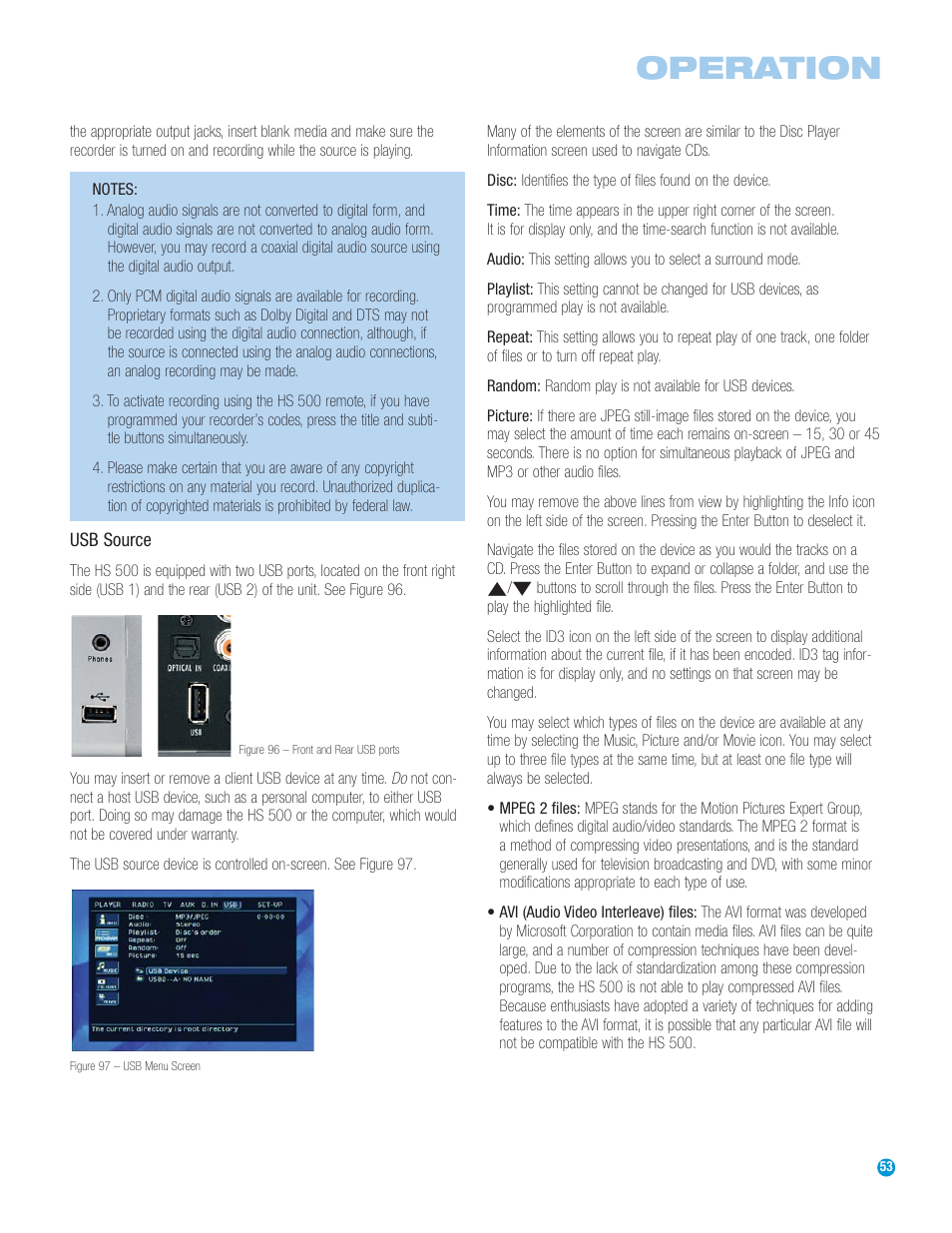 Operation | Harman-Kardon HS 500 User Manual | Page 53 / 72