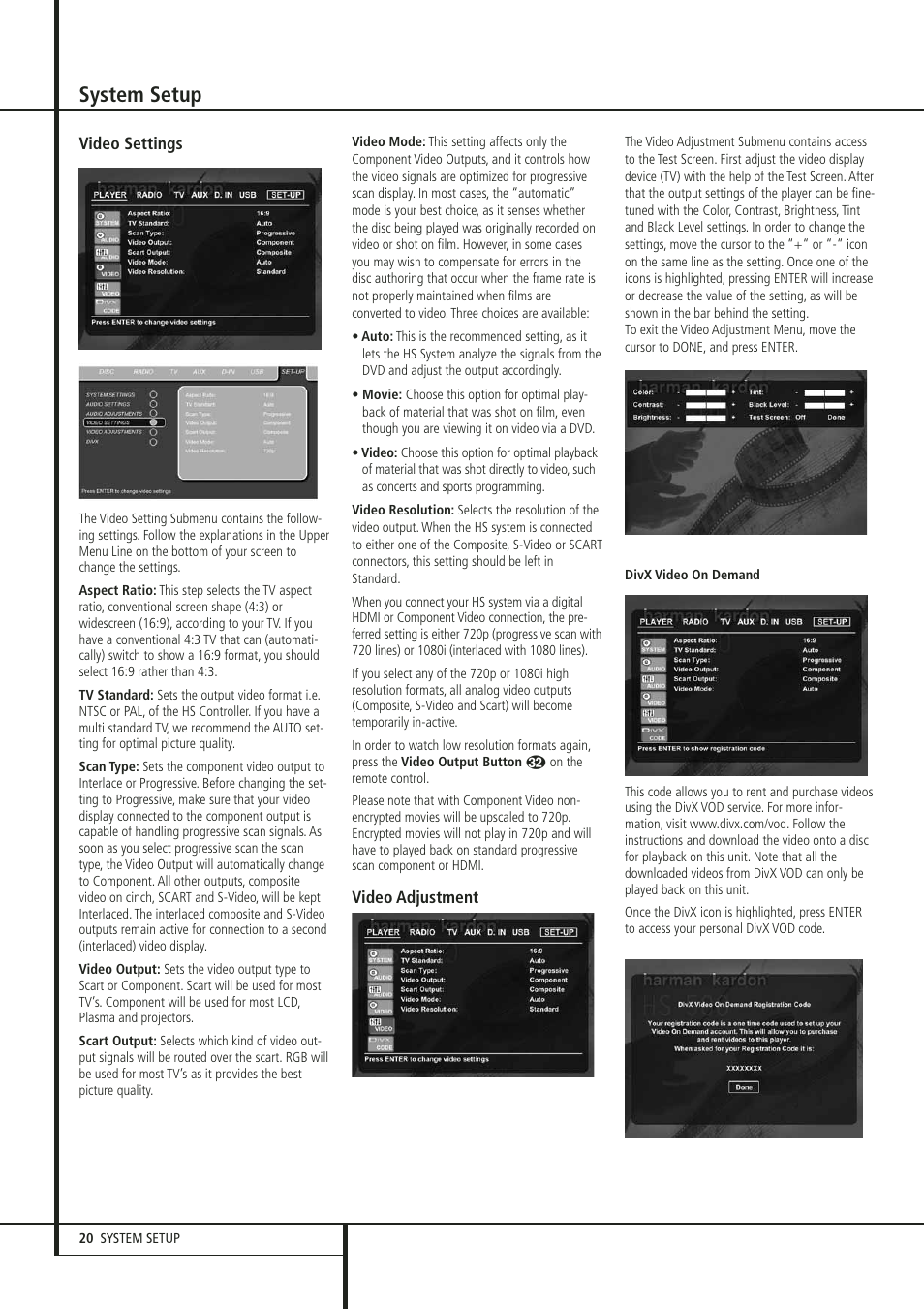 System setup | Harman-Kardon HS 300 User Manual | Page 20 / 32