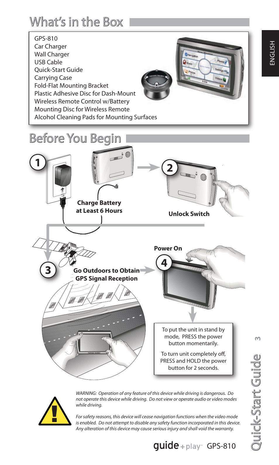 Quick -star t guide, Before you begin, What’s in the box | Harman-Kardon GPS-810 User Manual | Page 3 / 16