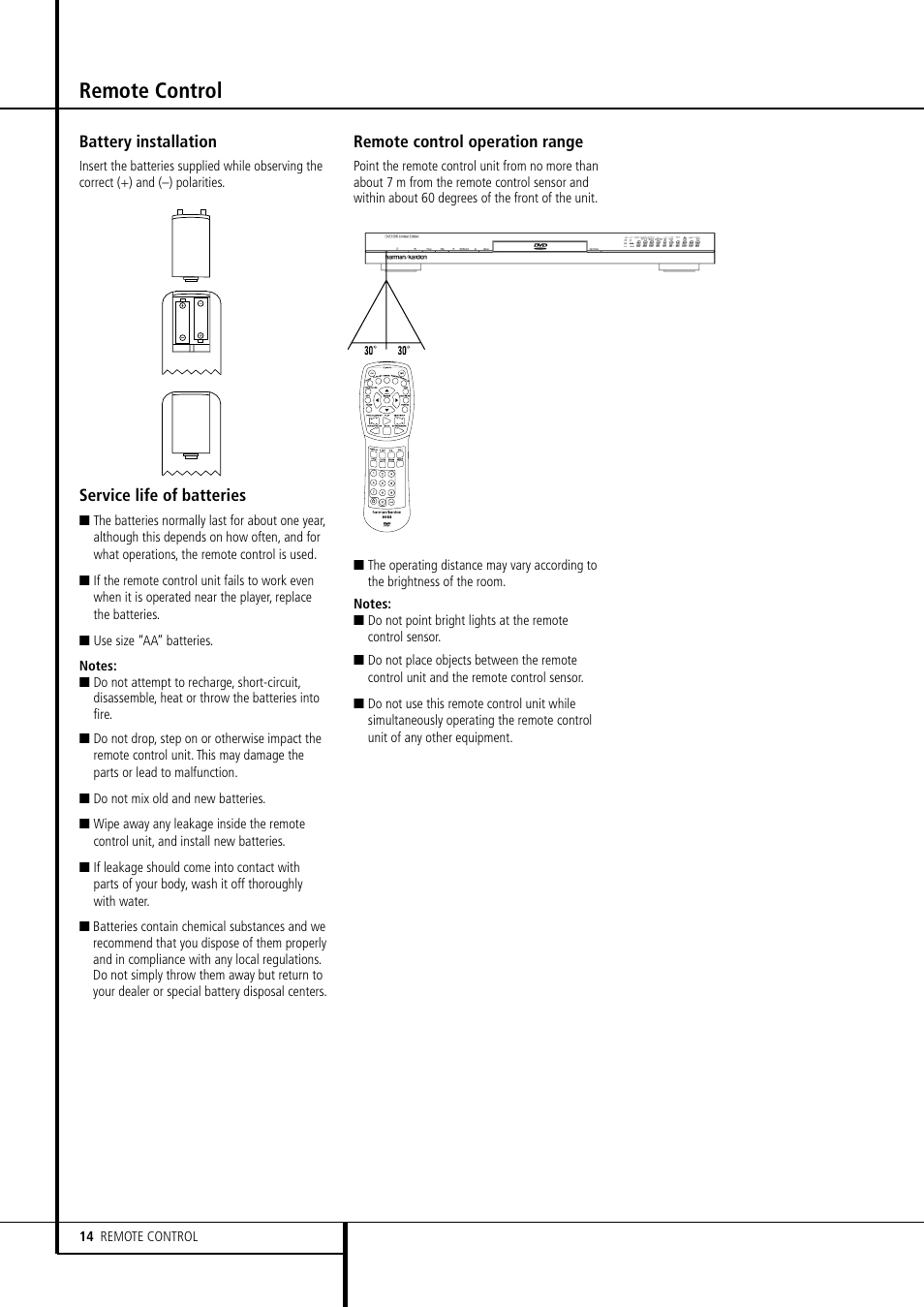 Remote control | Harman-Kardon DVD 506 User Manual | Page 14 / 22