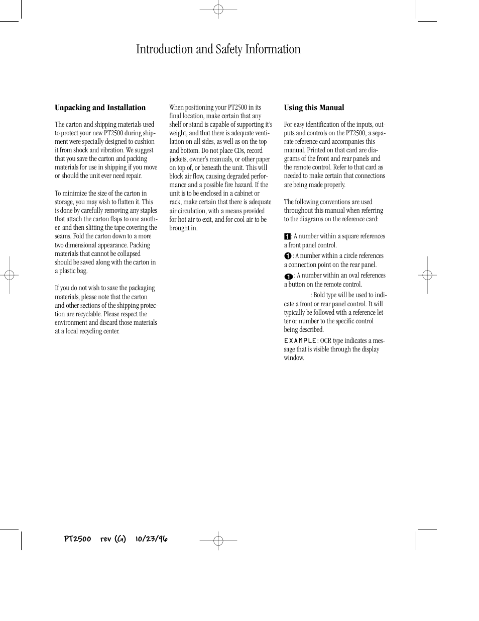 Introduction and safety information | Harman-Kardon PT2500 User Manual | Page 5 / 16