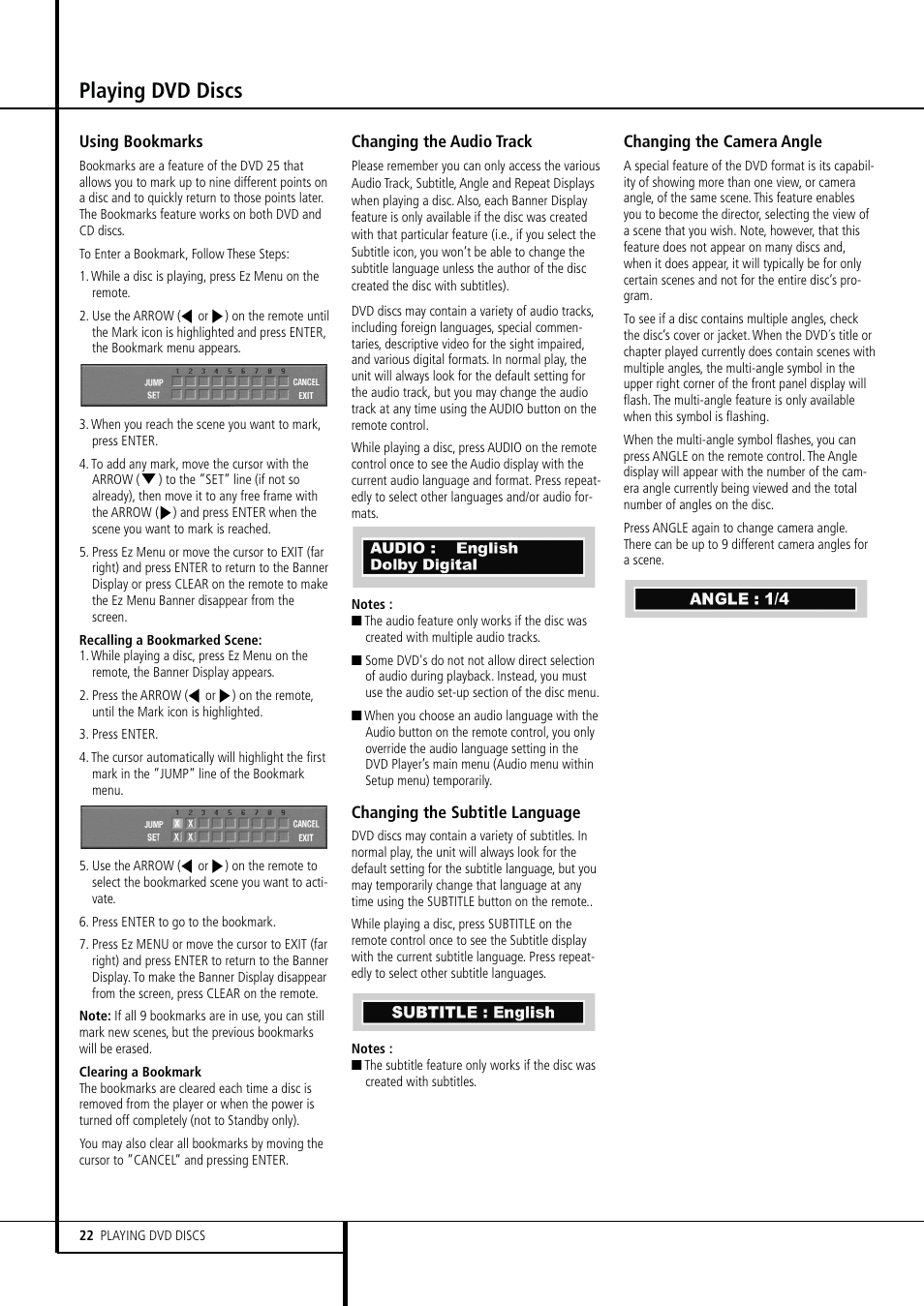 Playing dvd discs | Harman-Kardon DVD 25 User Manual | Page 22 / 33