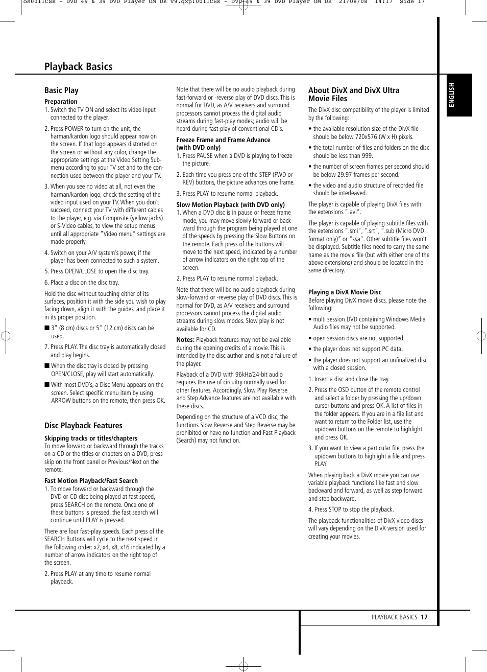 Playback basics | Harman-Kardon DVD 49 User Manual | Page 17 / 34
