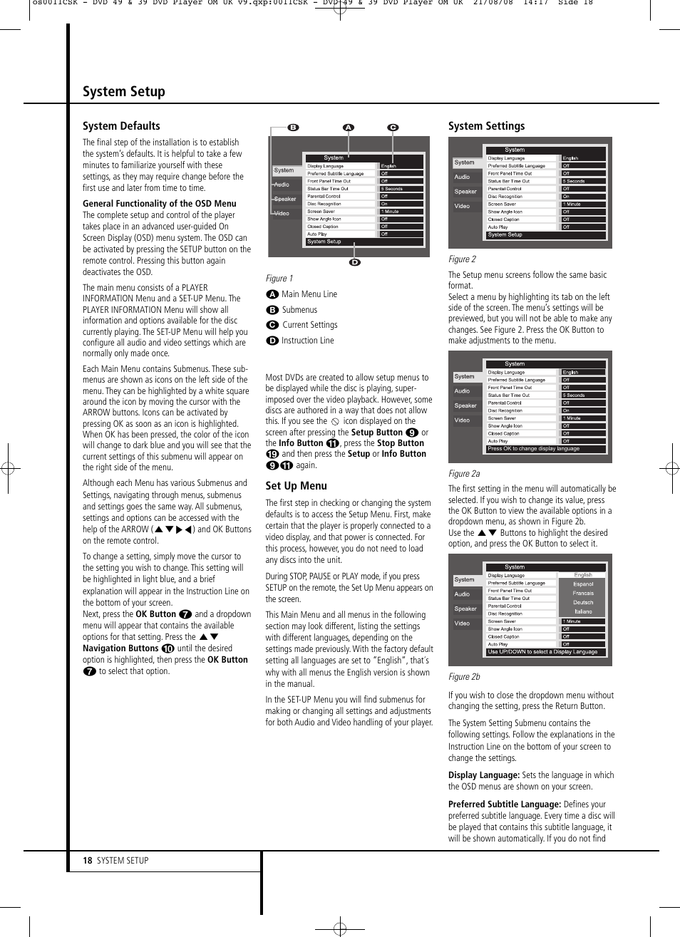 System setup | Harman-Kardon DVD 49 User Manual | Page 18 / 34