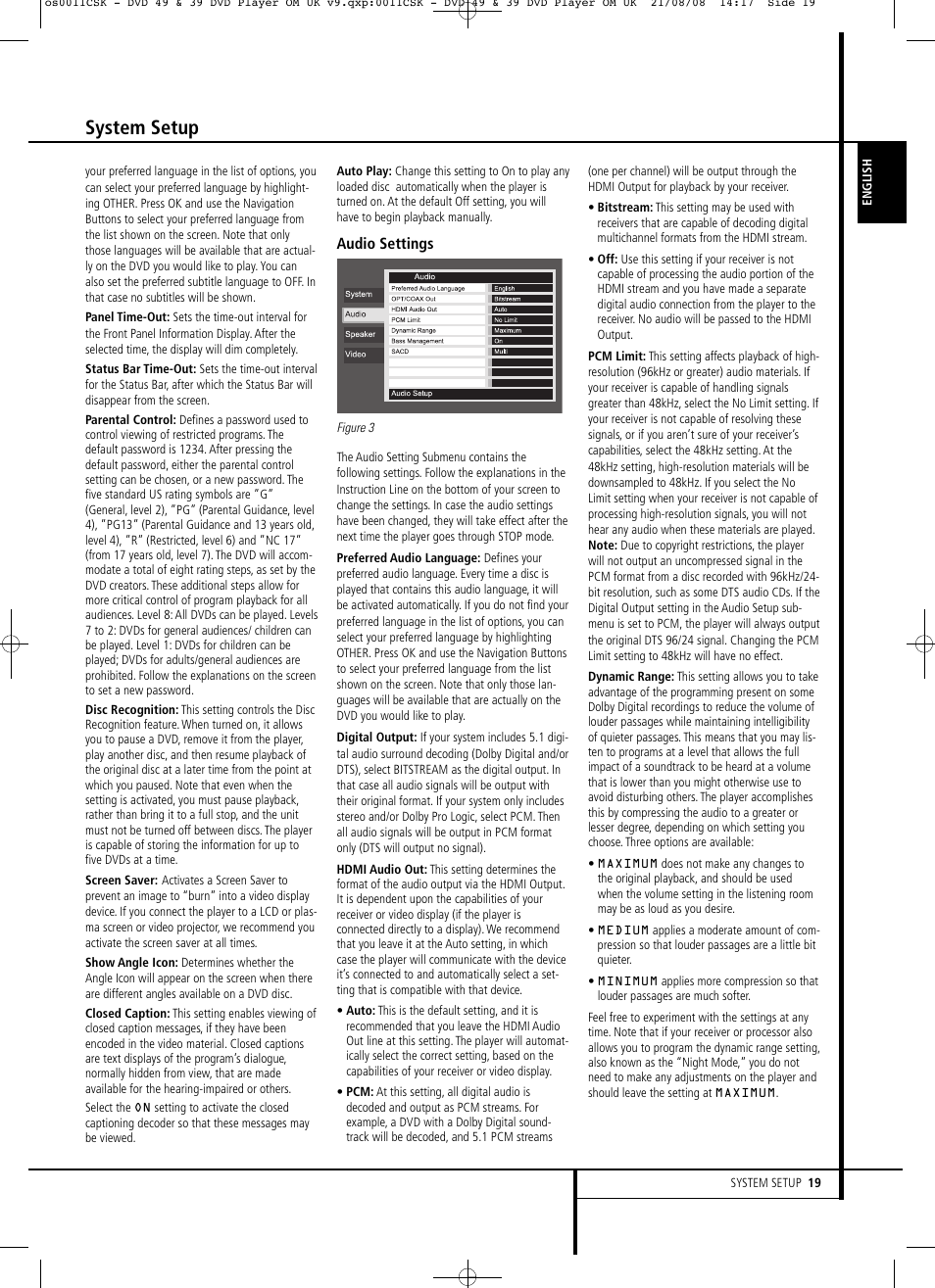 System setup | Harman-Kardon DVD 49 User Manual | Page 19 / 34