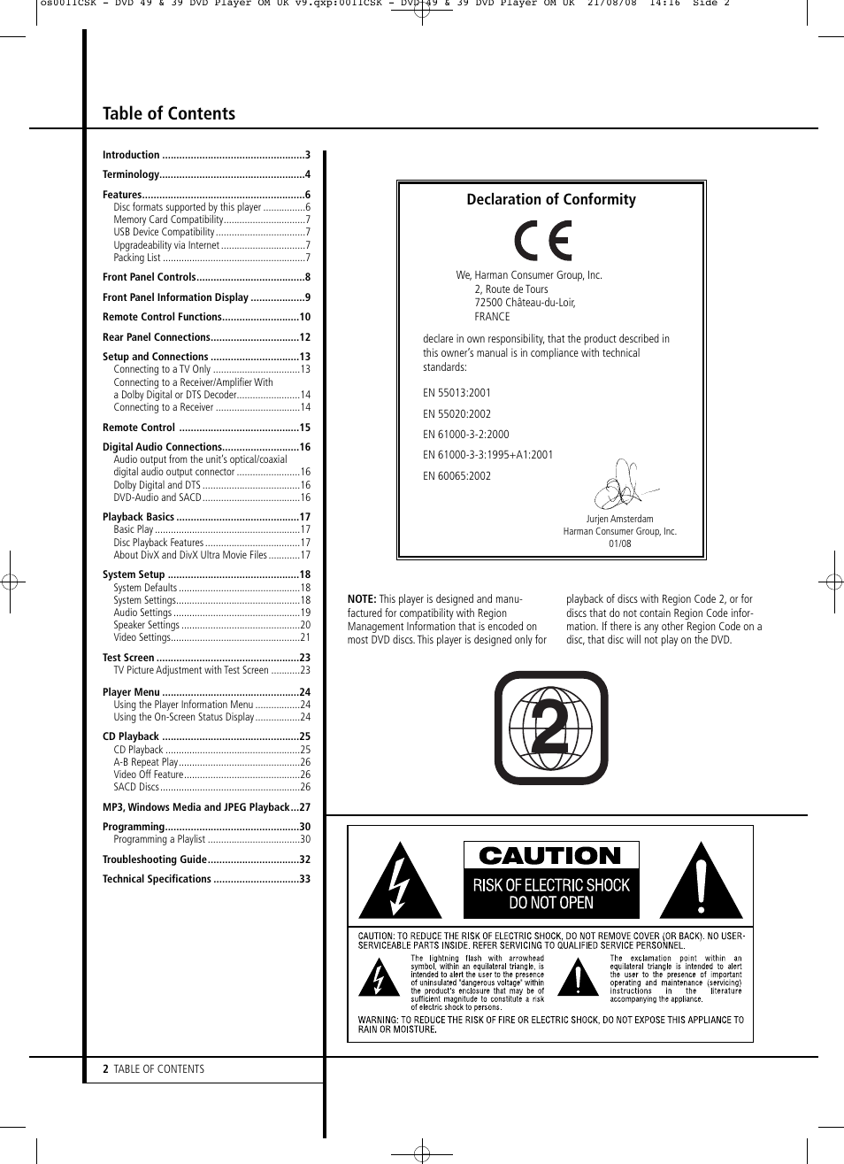 Harman-Kardon DVD 49 User Manual | Page 2 / 34