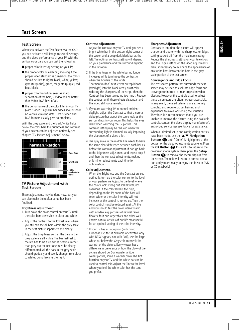 Test screen | Harman-Kardon DVD 49 User Manual | Page 23 / 34