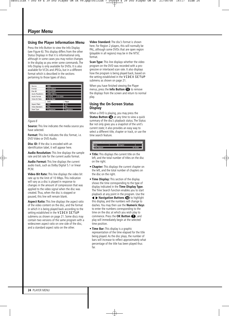 Player menu | Harman-Kardon DVD 49 User Manual | Page 24 / 34