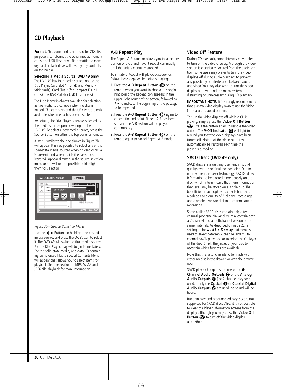 Cd playback | Harman-Kardon DVD 49 User Manual | Page 26 / 34