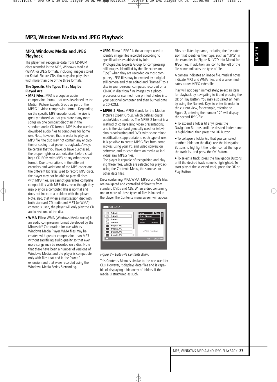 Mp3, windows media and jpeg playback | Harman-Kardon DVD 49 User Manual | Page 27 / 34
