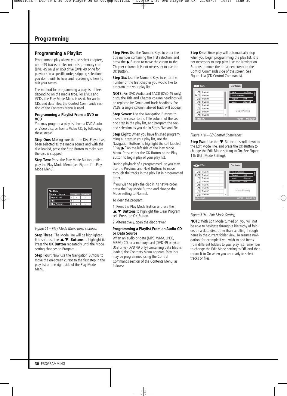 Programming, Programming a playlist | Harman-Kardon DVD 49 User Manual | Page 30 / 34