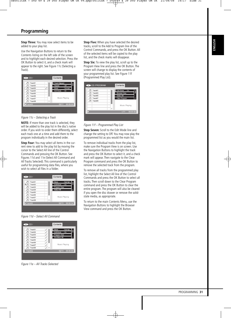 Programming | Harman-Kardon DVD 49 User Manual | Page 31 / 34
