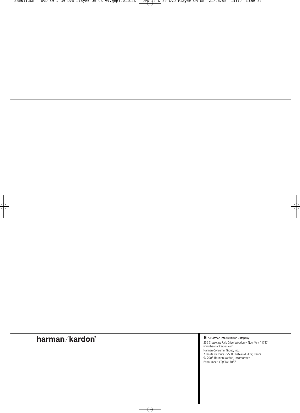 Harman-Kardon DVD 49 User Manual | Page 34 / 34