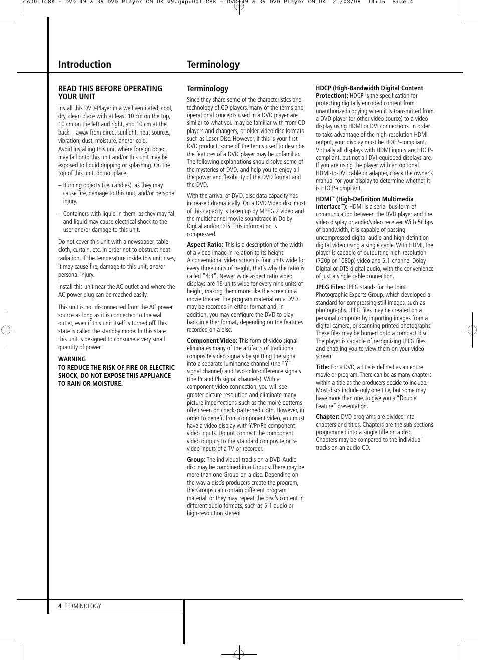 Terminology introduction | Harman-Kardon DVD 49 User Manual | Page 4 / 34