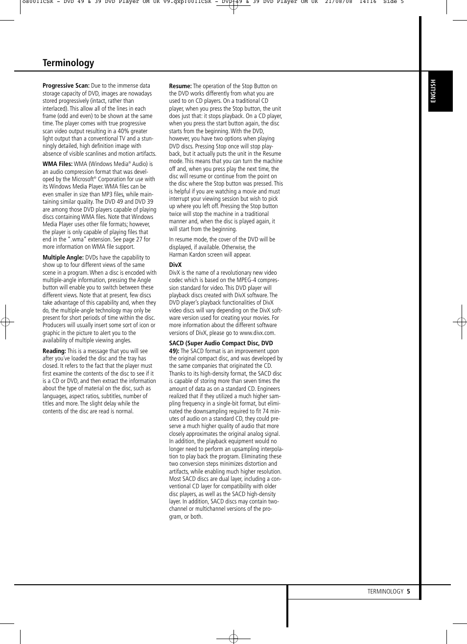 Terminology | Harman-Kardon DVD 49 User Manual | Page 5 / 34