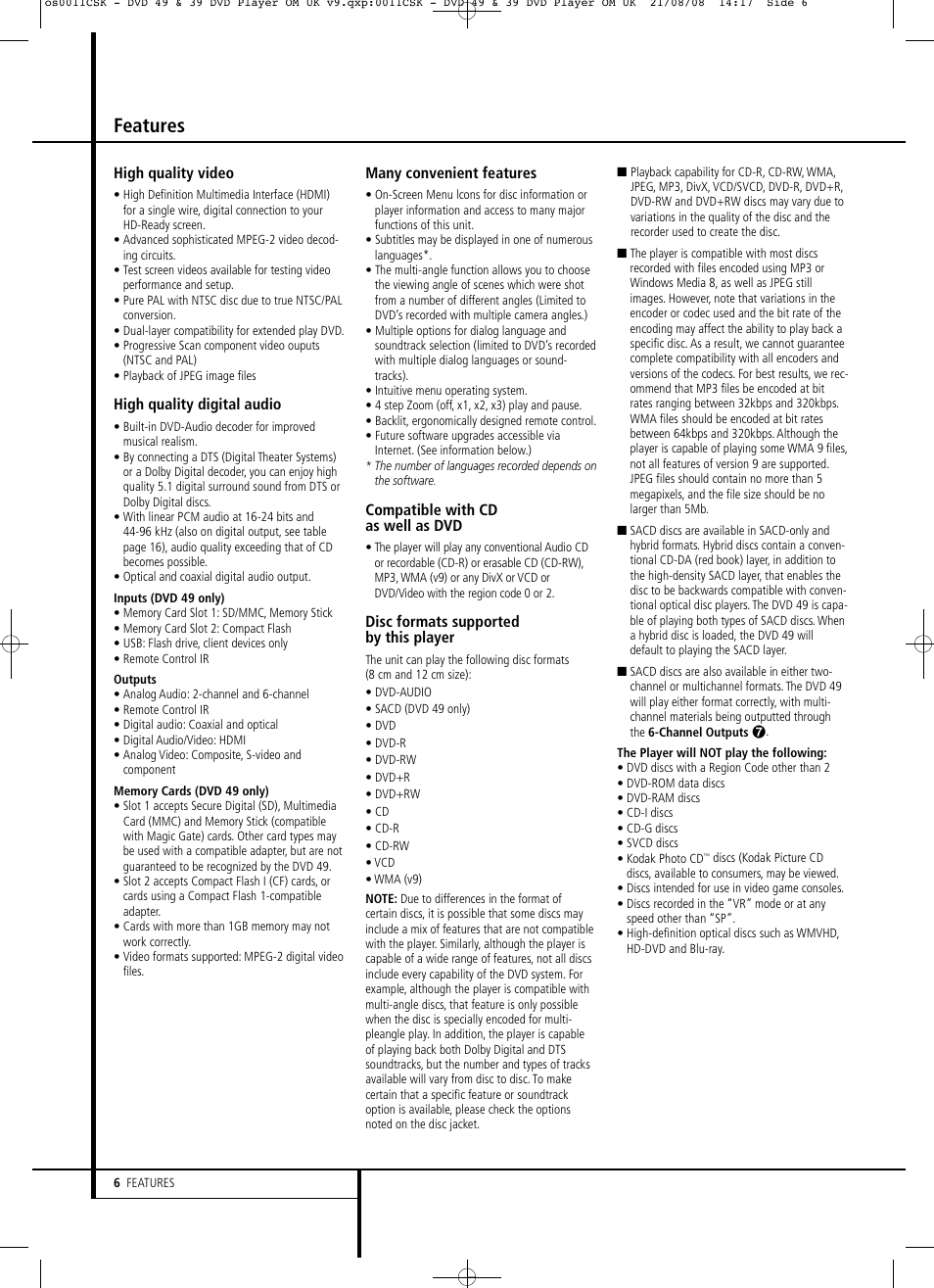 Features | Harman-Kardon DVD 49 User Manual | Page 6 / 34