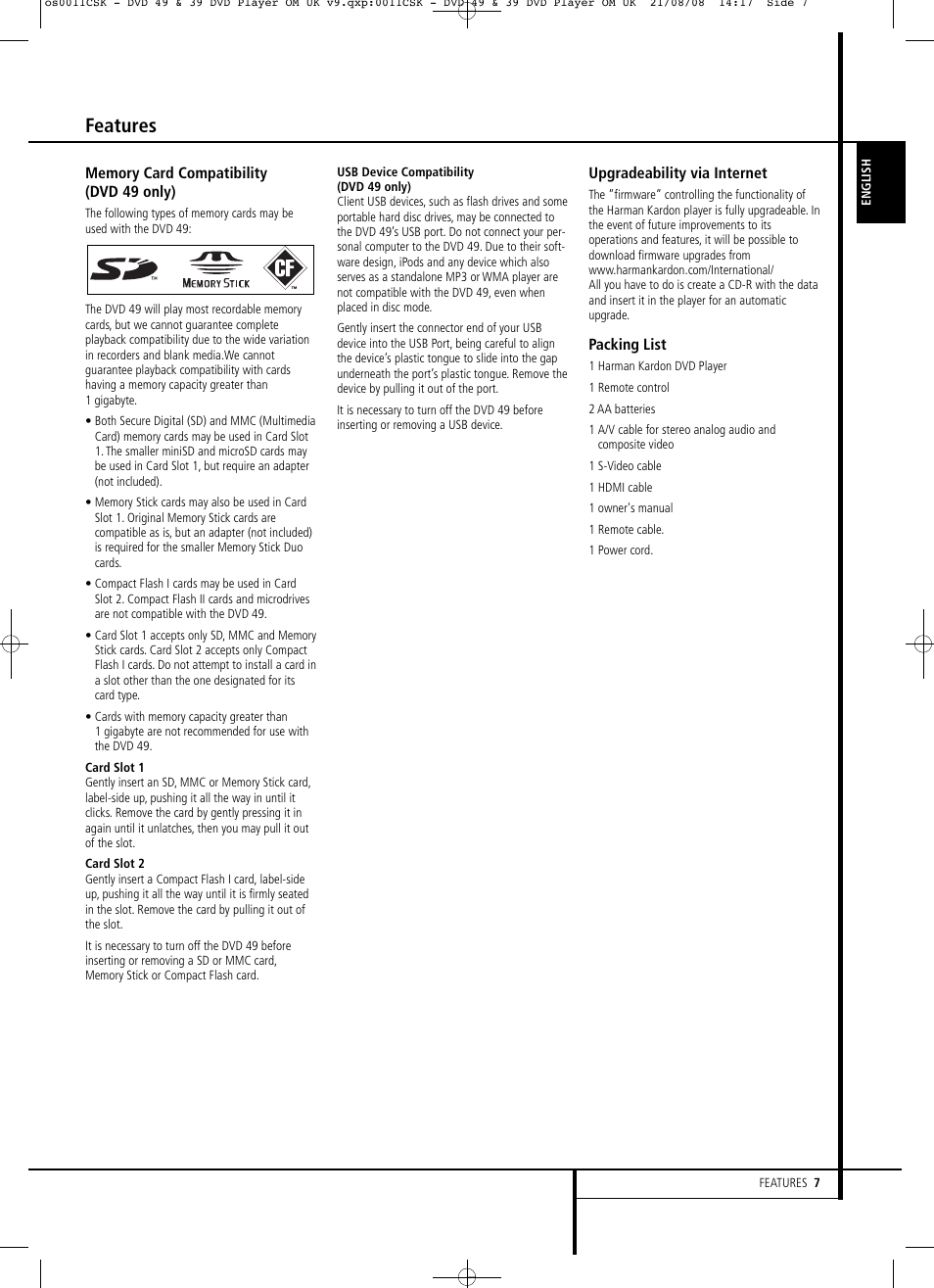 Features | Harman-Kardon DVD 49 User Manual | Page 7 / 34