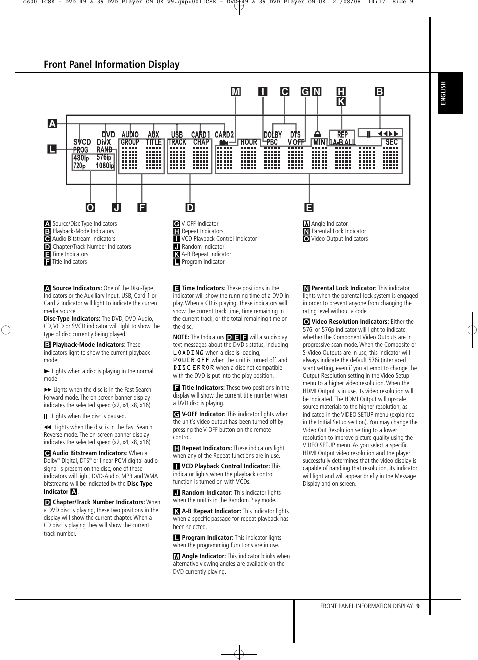 Front panel information display | Harman-Kardon DVD 49 User Manual | Page 9 / 34