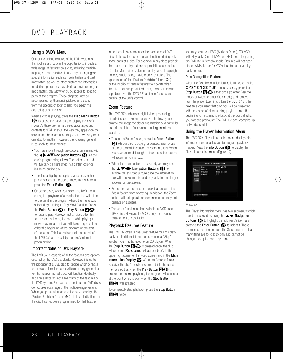 Dvd playback | Harman-Kardon DVD 37 User Manual | Page 28 / 40