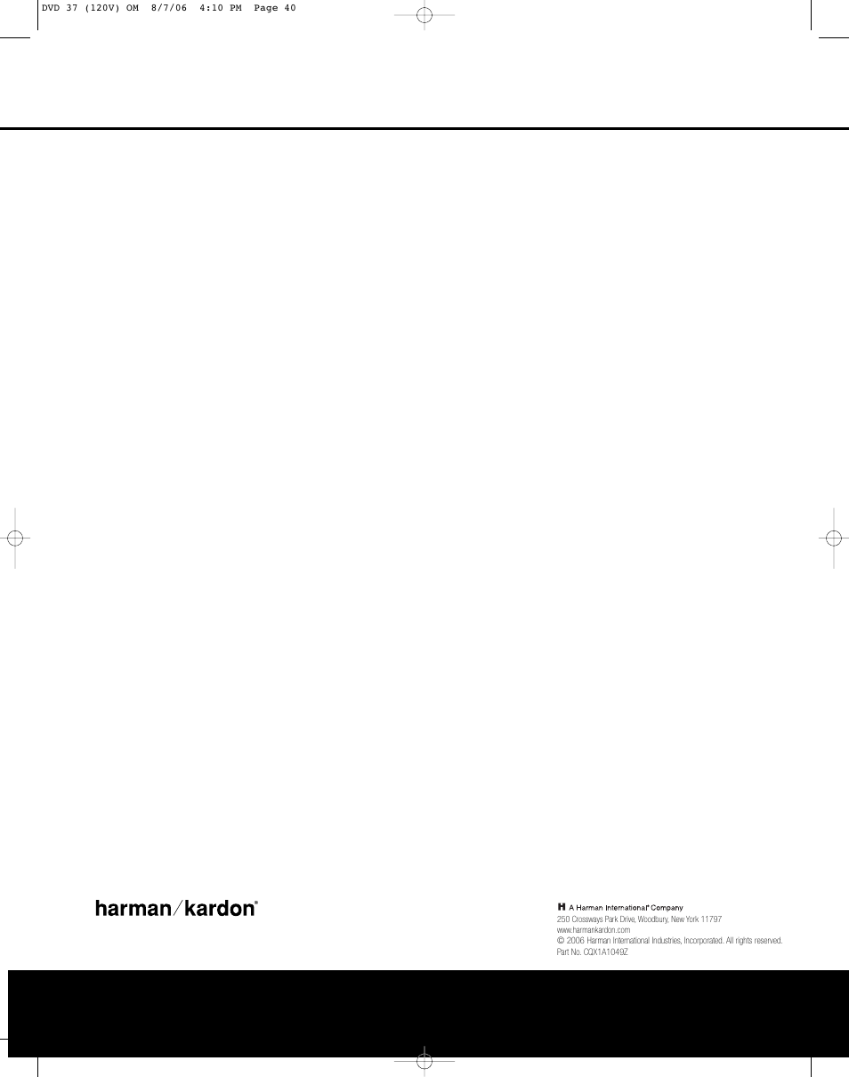 Harman-Kardon DVD 37 User Manual | Page 40 / 40