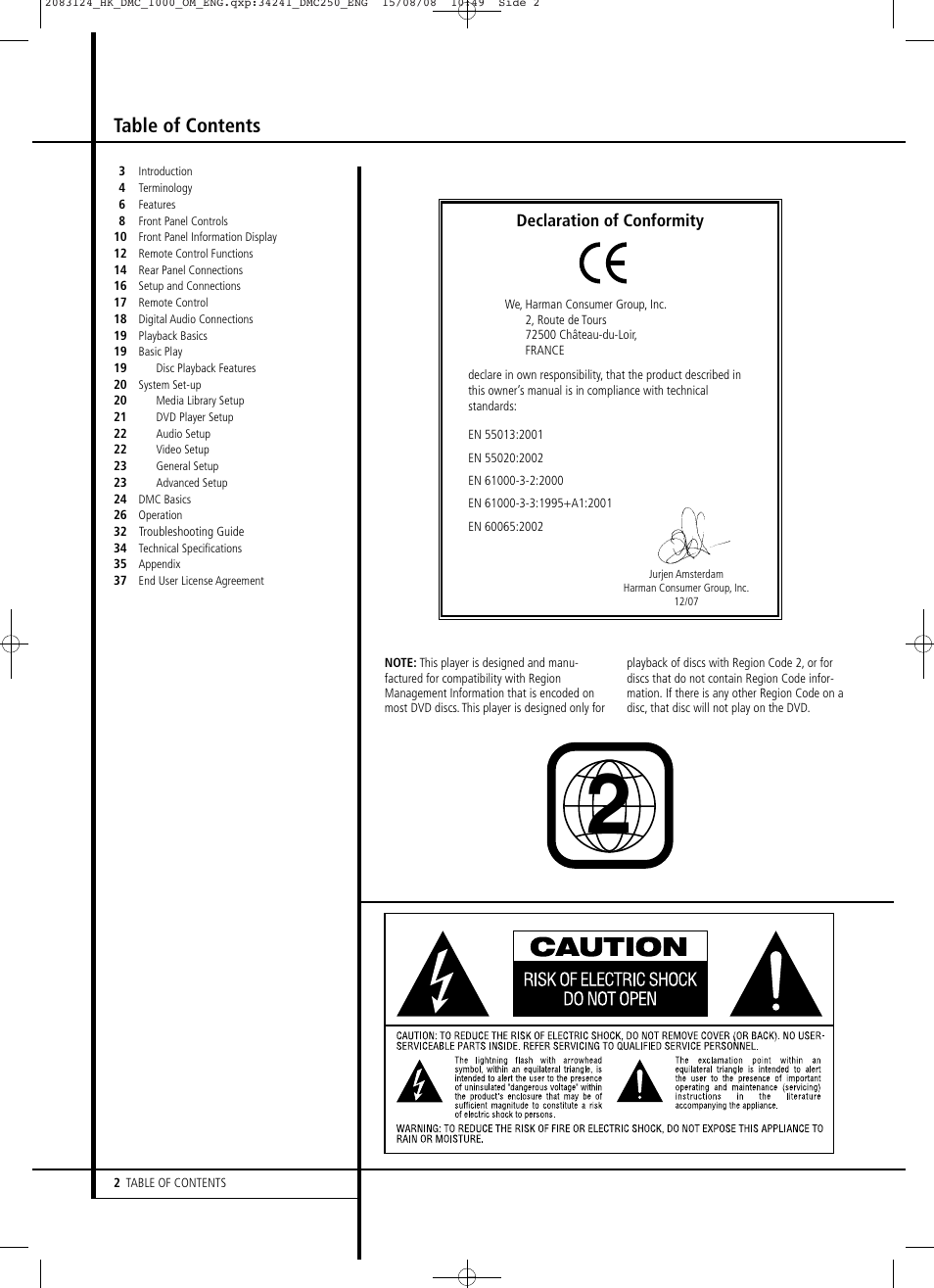 Harman-Kardon DMC 1000 User Manual | Page 2 / 42