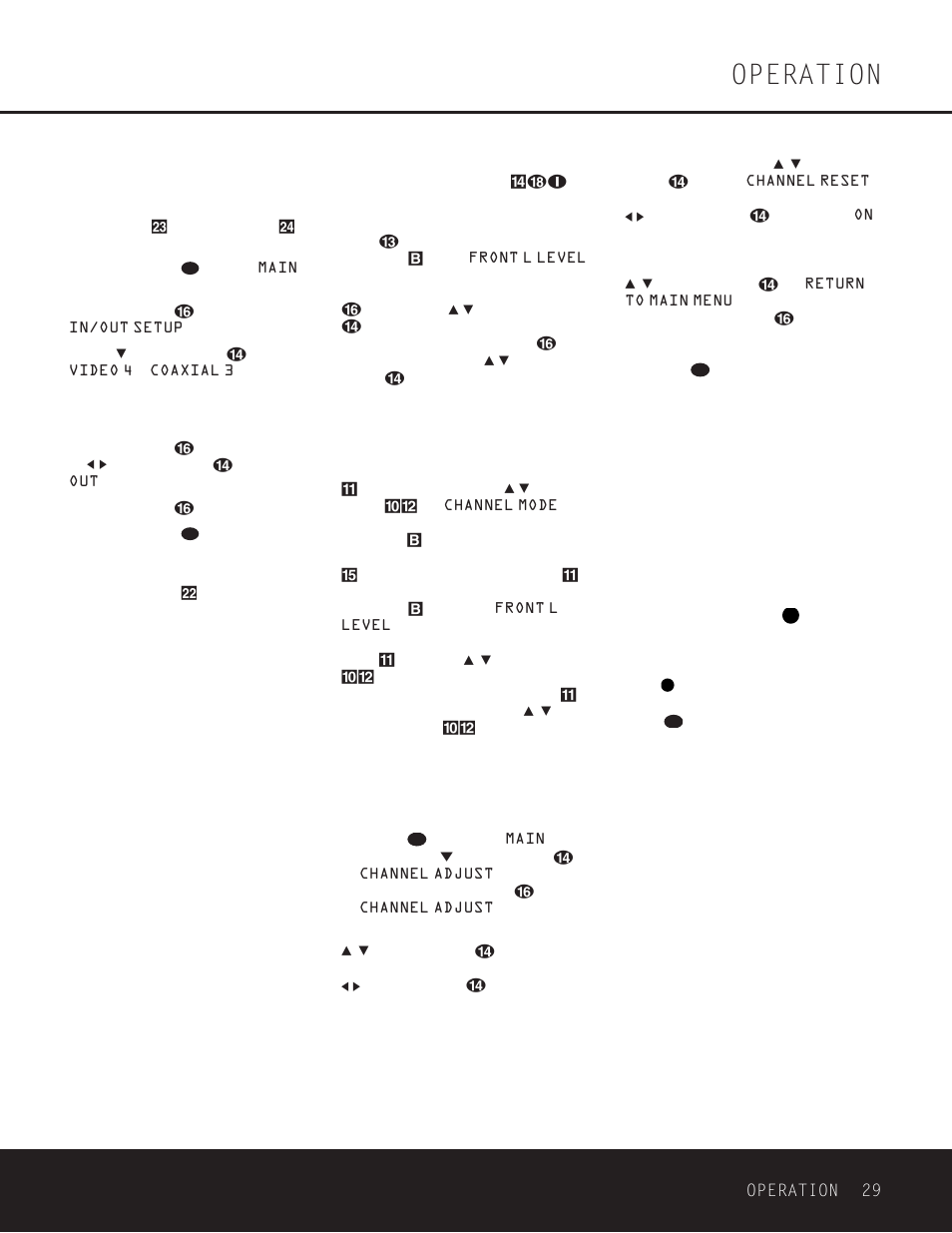 Operation, Operation 29, Front panel connections | Output level trim adjustment, Channel/8-channel direct input | Harman-Kardon DPR 1001 User Manual | Page 29 / 44