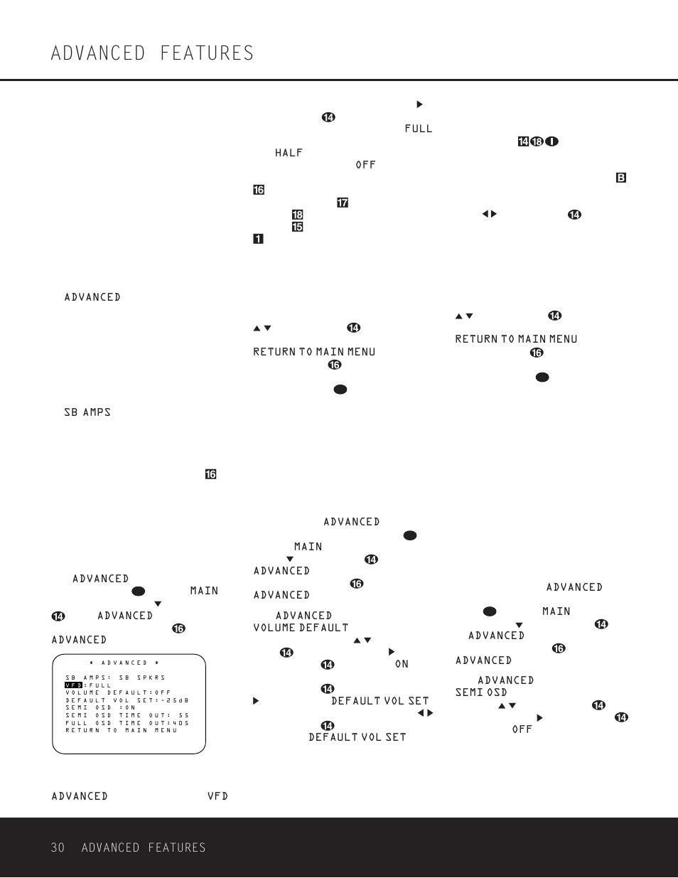 Advanced features, 30 advanced features, Surround back amplifier assignment | Display brightness, Turn-on volume level | Harman-Kardon DPR 1001 User Manual | Page 30 / 44