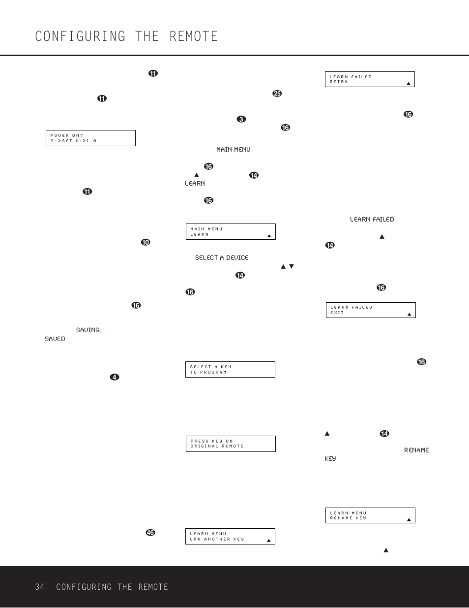 Configuring the remote, Learning commands, 34 configuring the remote | Harman-Kardon DPR 1001 User Manual | Page 34 / 44