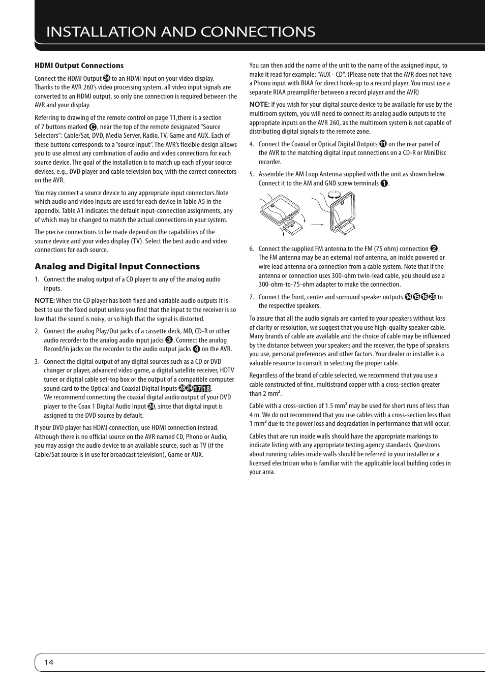 Installation and connections | Harman-Kardon AVR 260 User Manual | Page 14 / 54