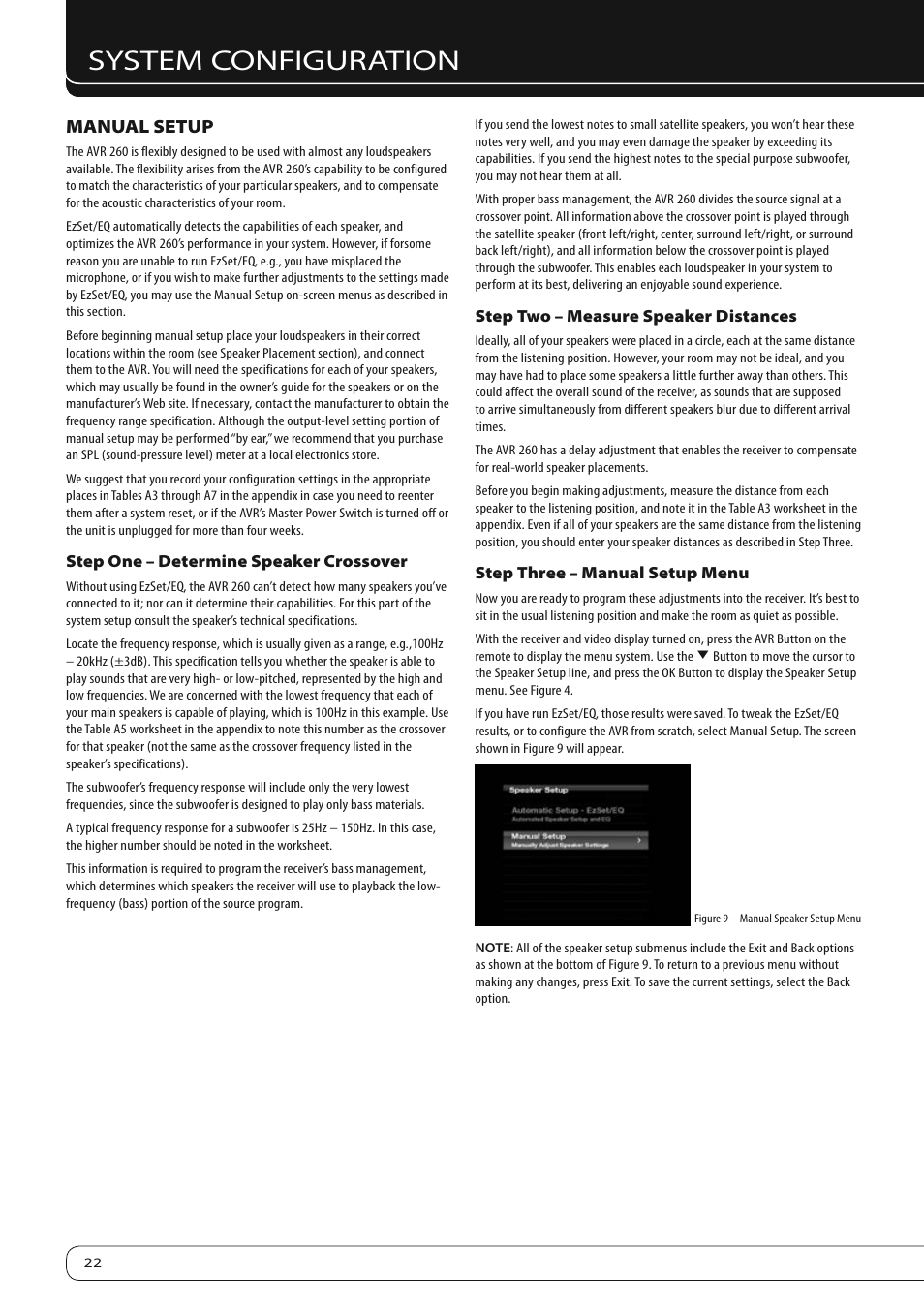 System configuration, Manual setup | Harman-Kardon AVR 260 User Manual | Page 22 / 54