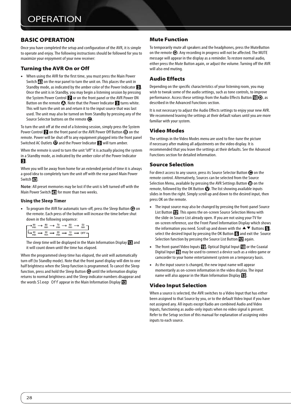 Operation, Basic operation | Harman-Kardon AVR 260 User Manual | Page 28 / 54