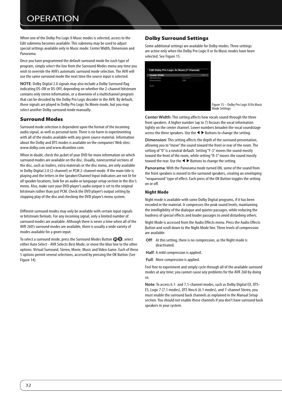 Operation | Harman-Kardon AVR 260 User Manual | Page 32 / 54