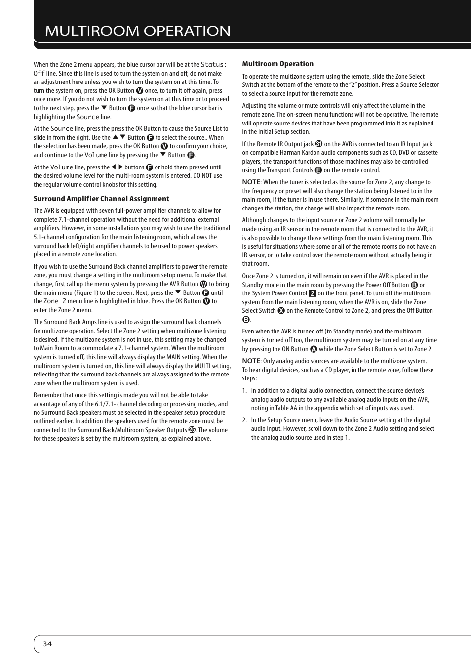 Multiroom operation | Harman-Kardon AVR 260 User Manual | Page 34 / 54