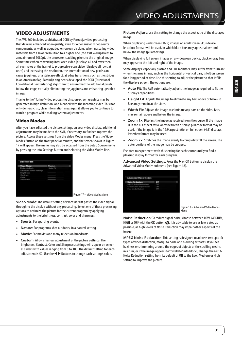 Video adjustments | Harman-Kardon AVR 260 User Manual | Page 35 / 54