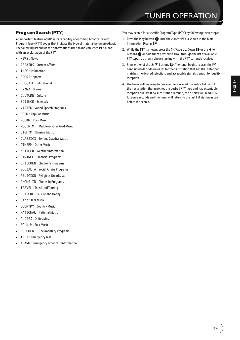 Tuner operation | Harman-Kardon AVR 260 User Manual | Page 39 / 54