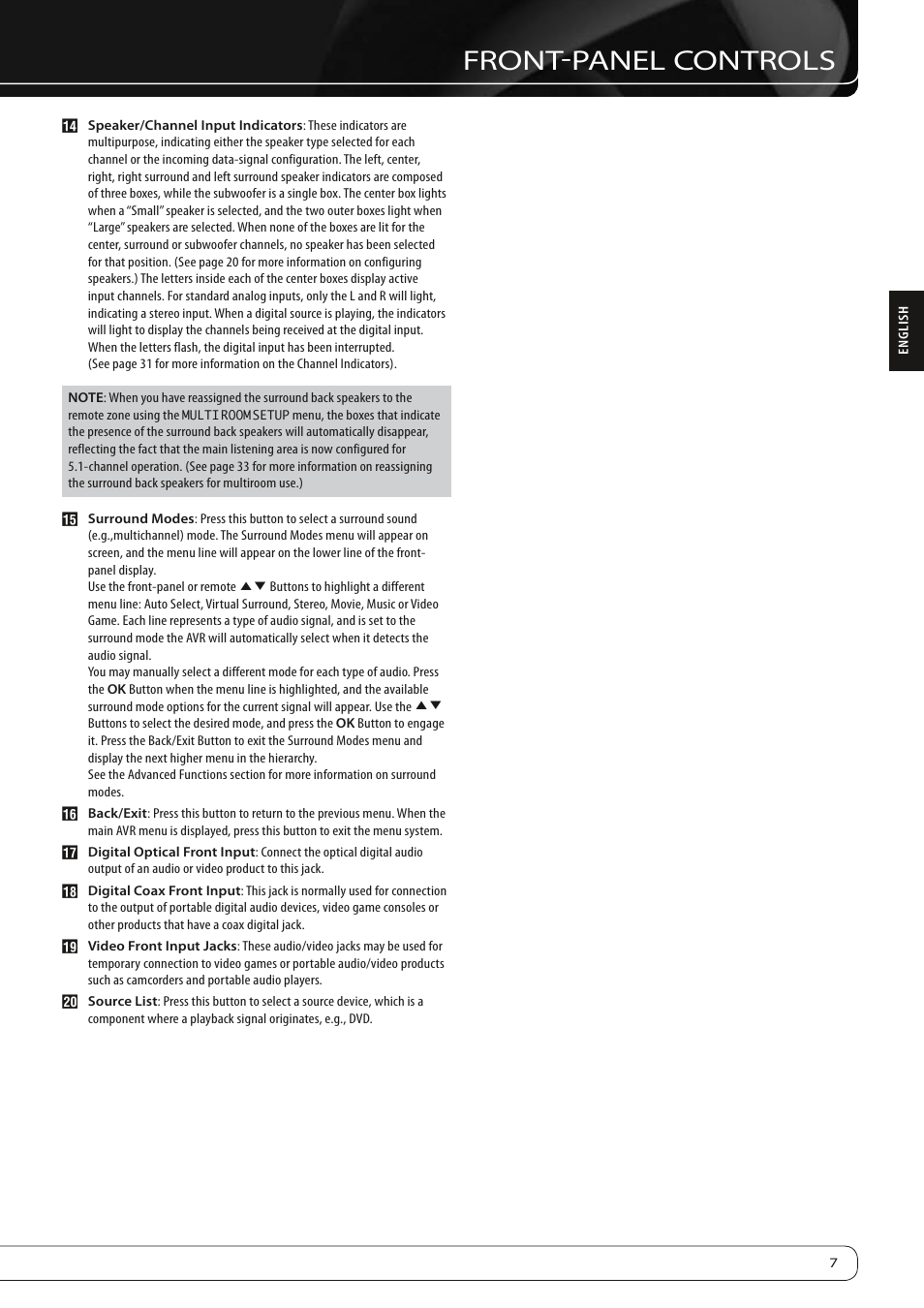 Front-panel controls | Harman-Kardon AVR 260 User Manual | Page 7 / 54