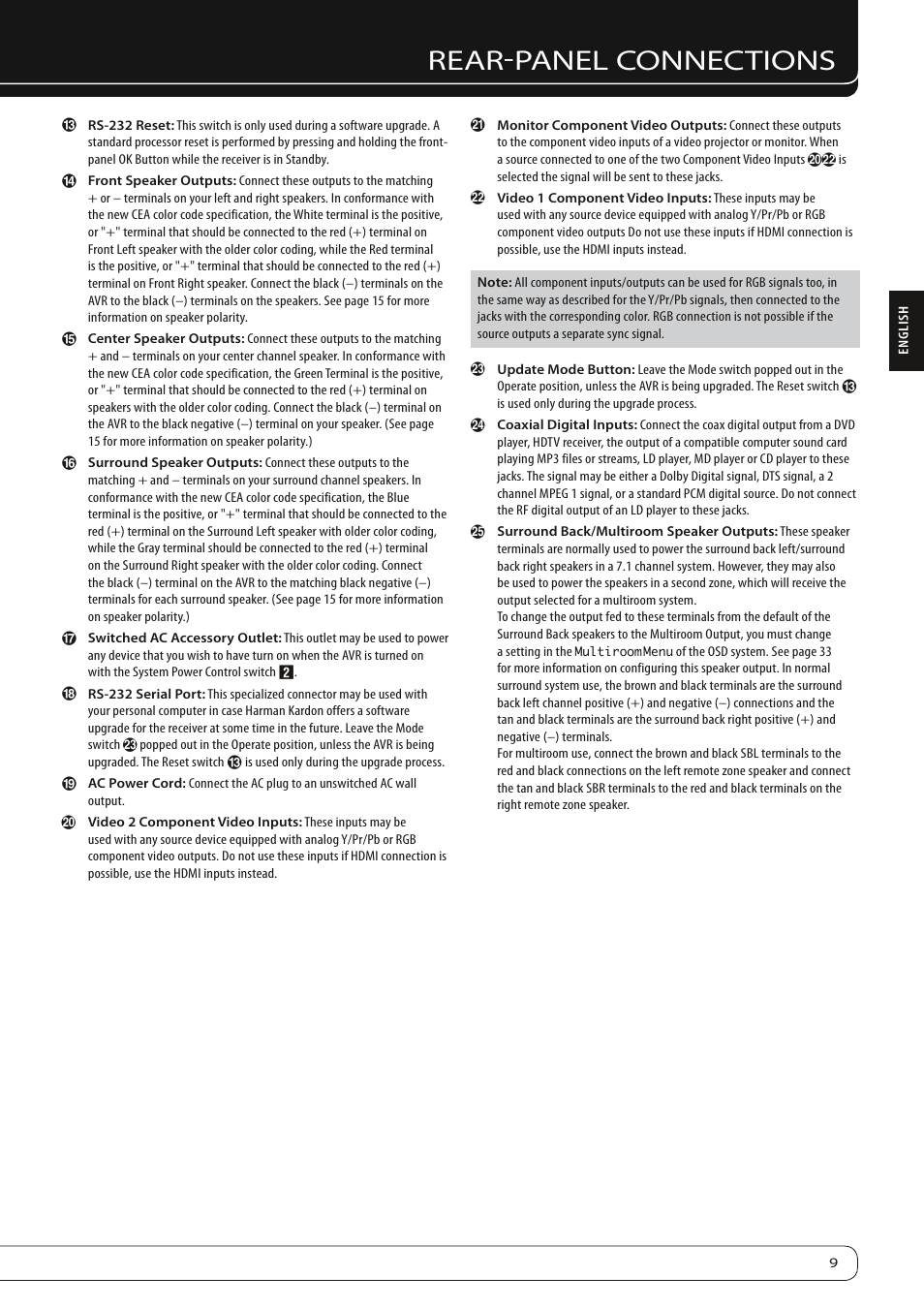 Rear-panel connections | Harman-Kardon AVR 260 User Manual | Page 9 / 54