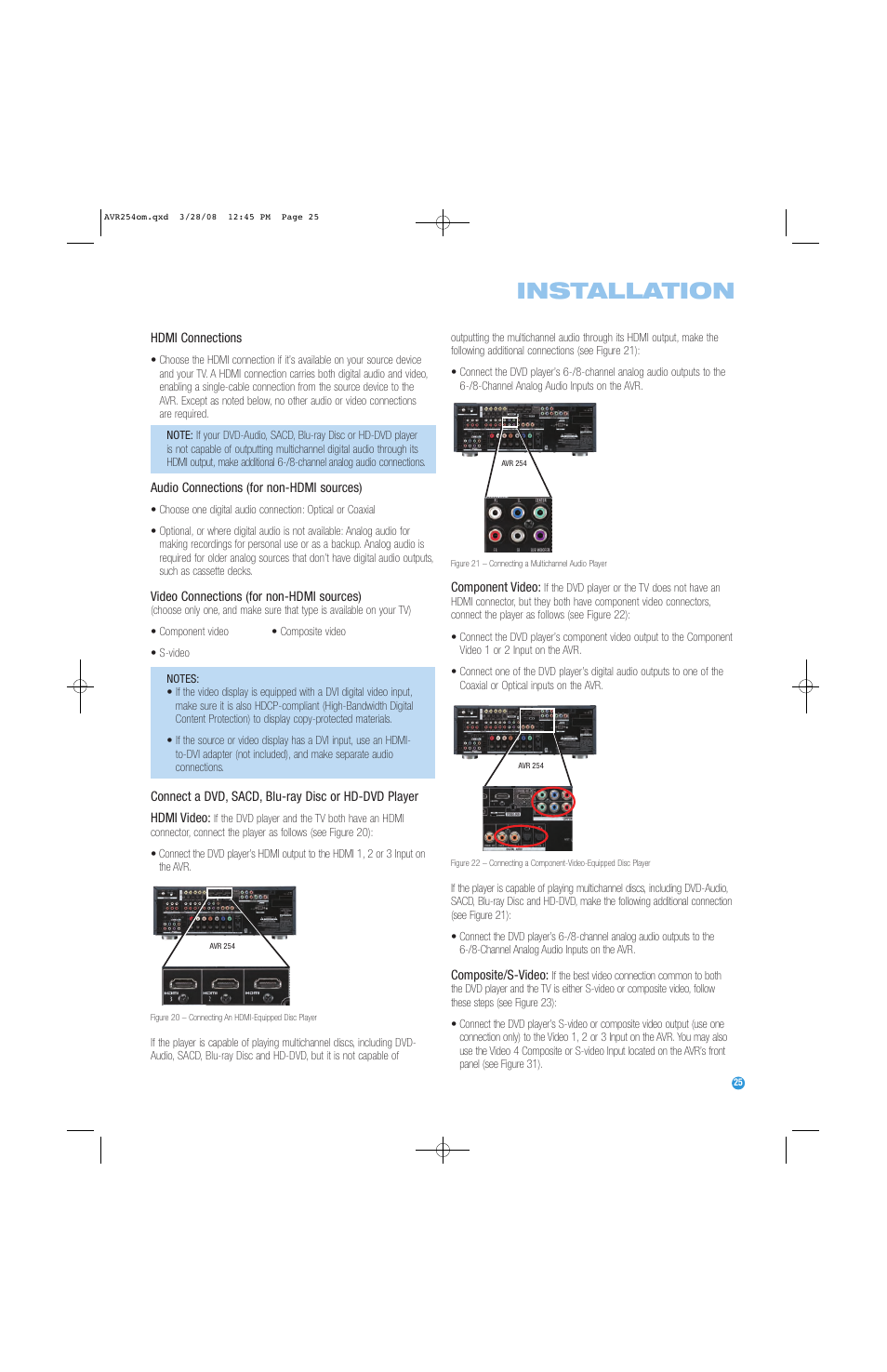 Installation | Harman-Kardon AVR 254 User Manual | Page 25 / 76