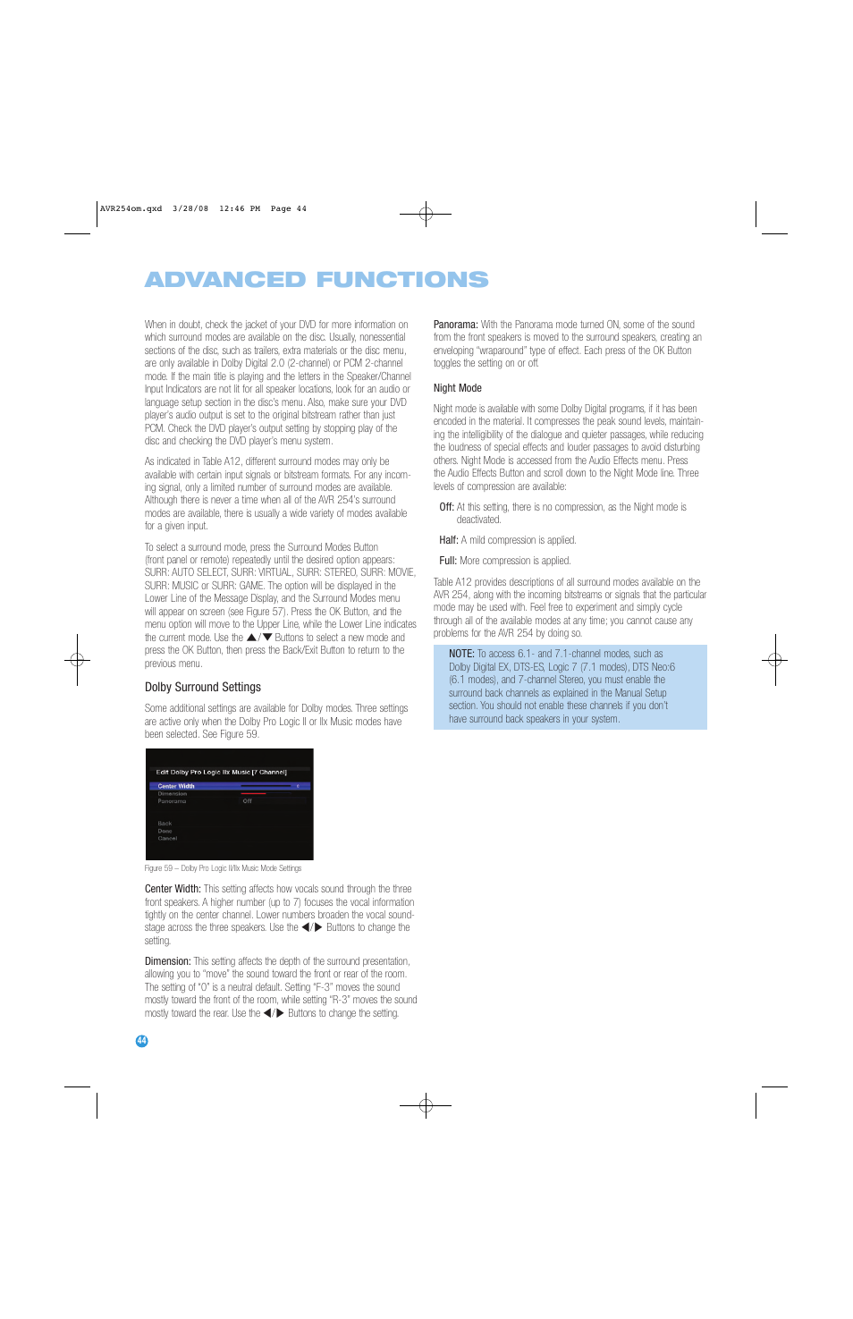 Advanced functions | Harman-Kardon AVR 254 User Manual | Page 44 / 76