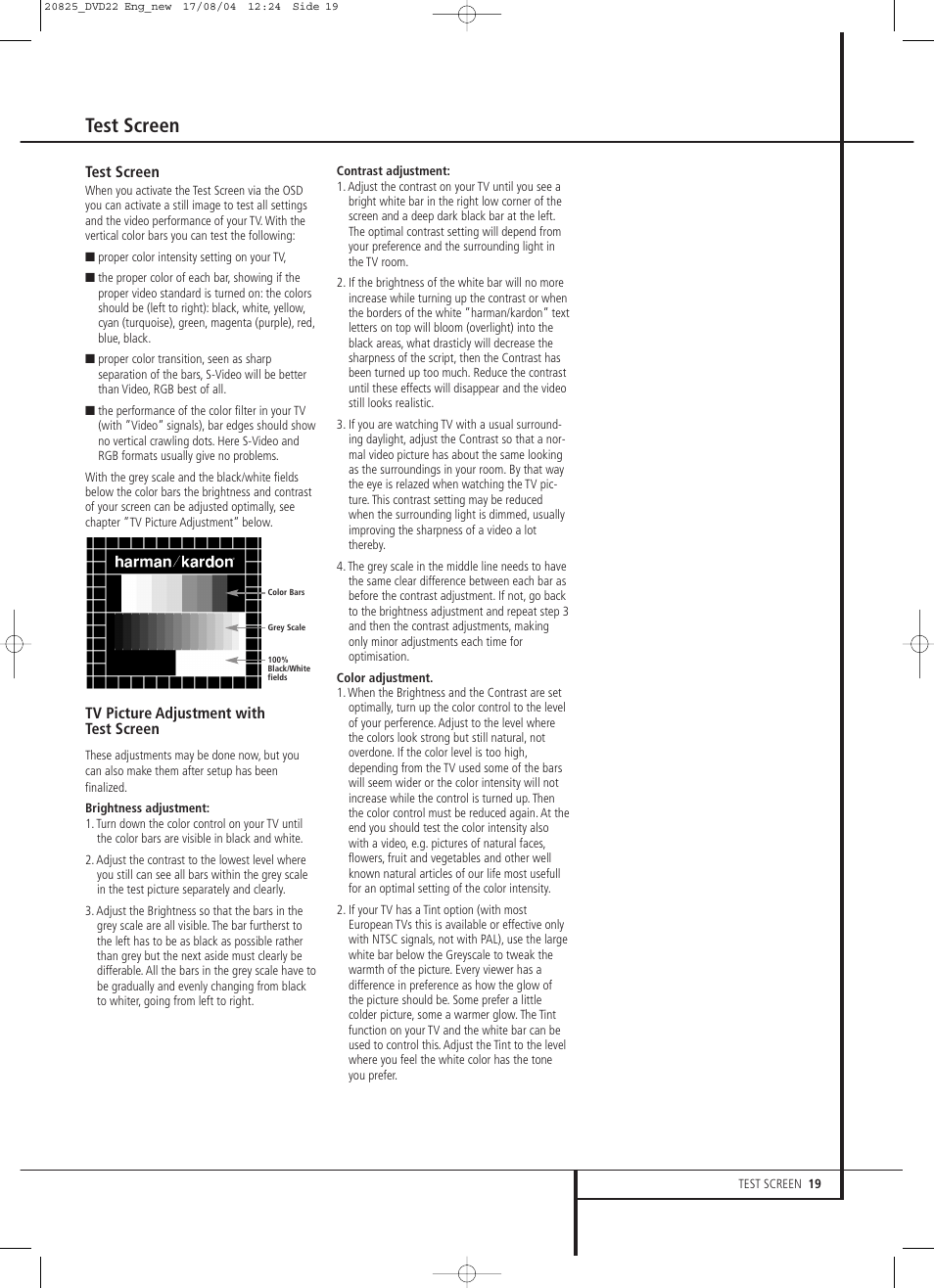Test screen | Harman-Kardon DVD 22 User Manual | Page 19 / 24