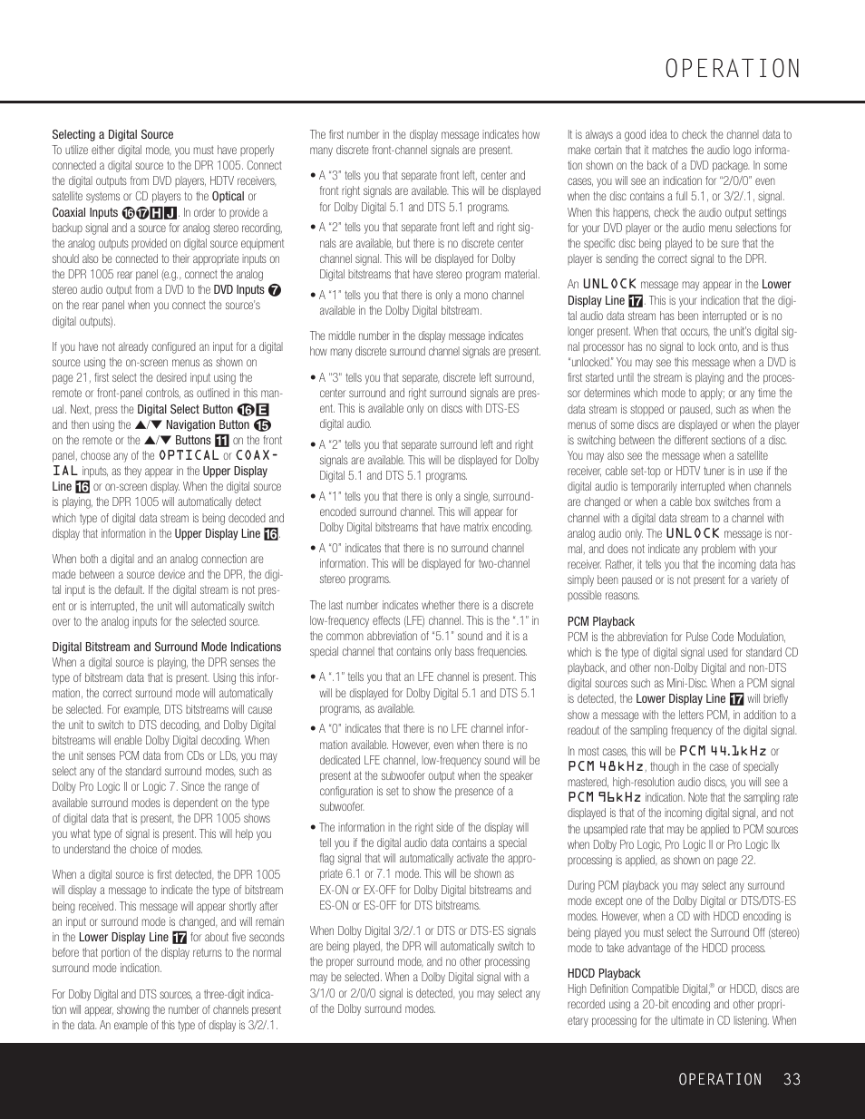 Operation | Harman-Kardon DPR 1005 User Manual | Page 33 / 52